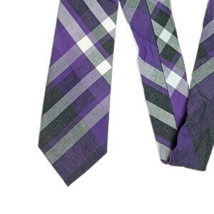 Express Cotton Plaid Tie Men’s 61” Purple Gray White Designer Skinny Tie New